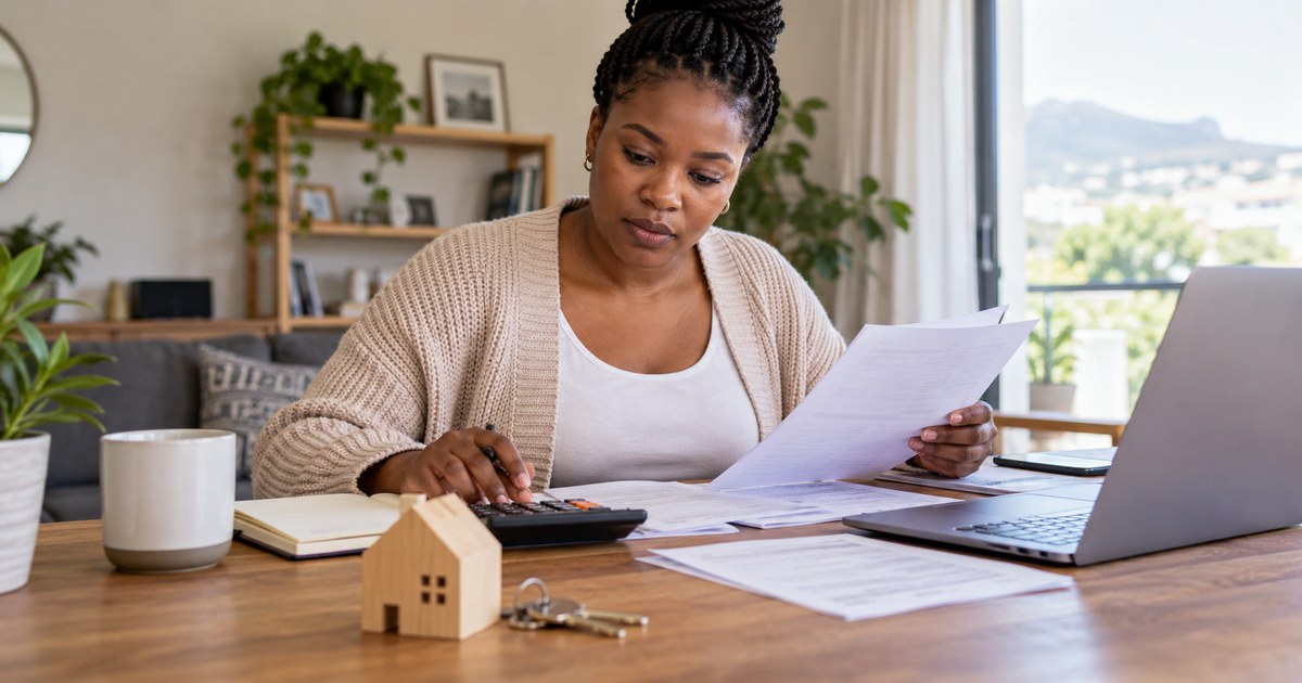 Self-employed applicant reviewing bank statements and business financial records for a home loan